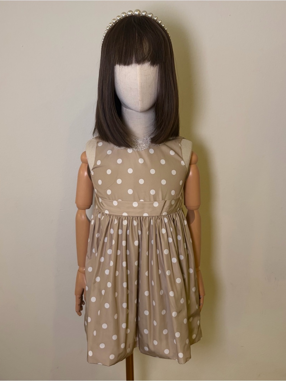 Neiman Marcus x Jason Wu Polka Dot Dress 4T Beige Lace Collar Back Bow Party